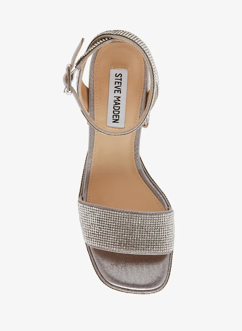 STEVE MADDEN Rhinestones and Metal Buckle Heeled Sandals